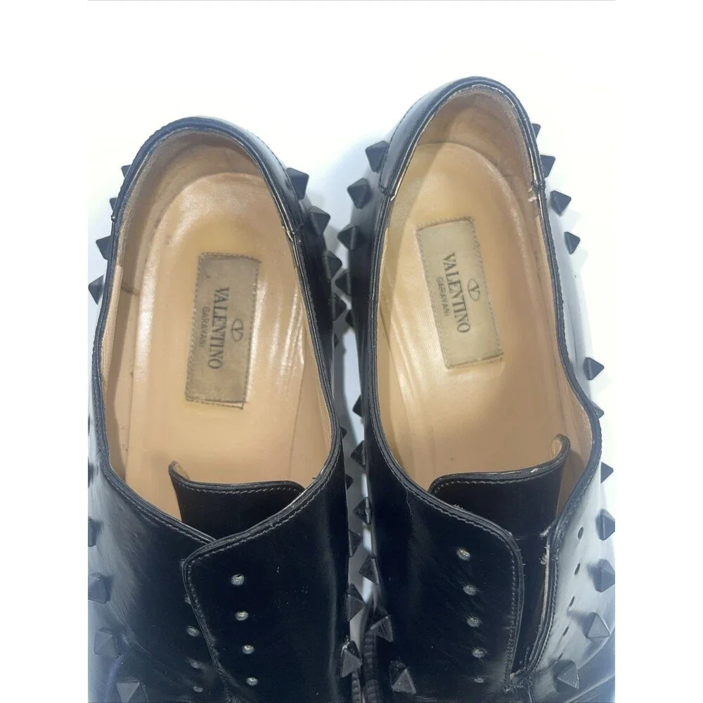 Valentino Garavani Black Leather Rockstud Lace Up Oxfords Sz 40 (missing laces)